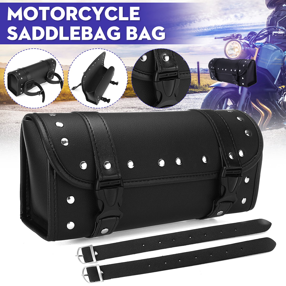 Black A Motorcycle Handlebar Bag Mini Saddle Fork Storage Tool Bag for Motorbike Bike 