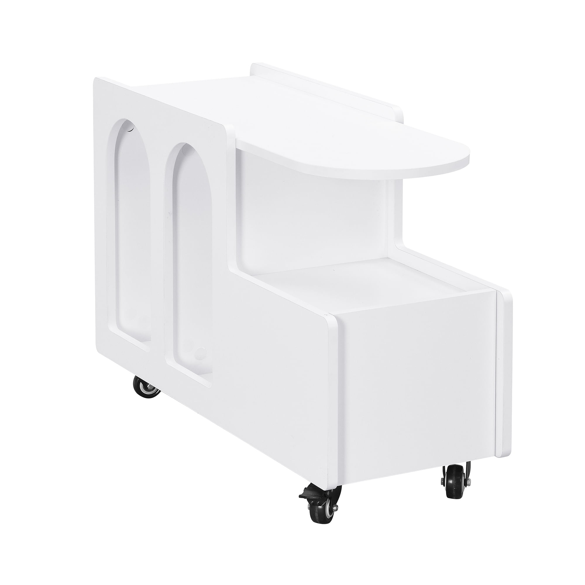AENKYO Mobile End Table with lockable wheels, Cream Style Side Table with Storage Drawer, 11.8inch Narrow Nightstand with Multi-layer Storage for Living Room,White
