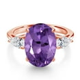 thumbnail image 3 of Gem Stone King 18K Rose Gold Plated Silver Purple Amethyst and Lab Grown Diamond Engagement Ring for Women | 7.70 Cttw | Oval 14X10MM | Gemstone February Birthstone | Size 9, 3 of 6
