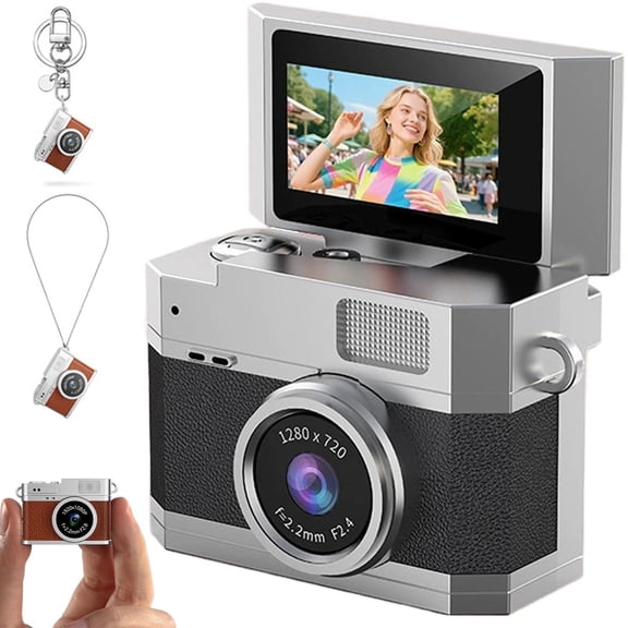 Xloro Mini Keychain Digital Camera Retro Portable Pocket Vlogging Camera with Flip Screen Recorder for Travel Campus & Everyday Photography (1Pc 2"×1"×1")