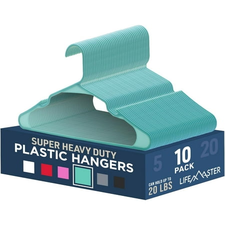 Lifemaster Plastic Clothes Hangers &ndash; Heavy-Duty, Non-Slip, Space-Saving, Holds 5 lbs, 5-Pack, Aqua