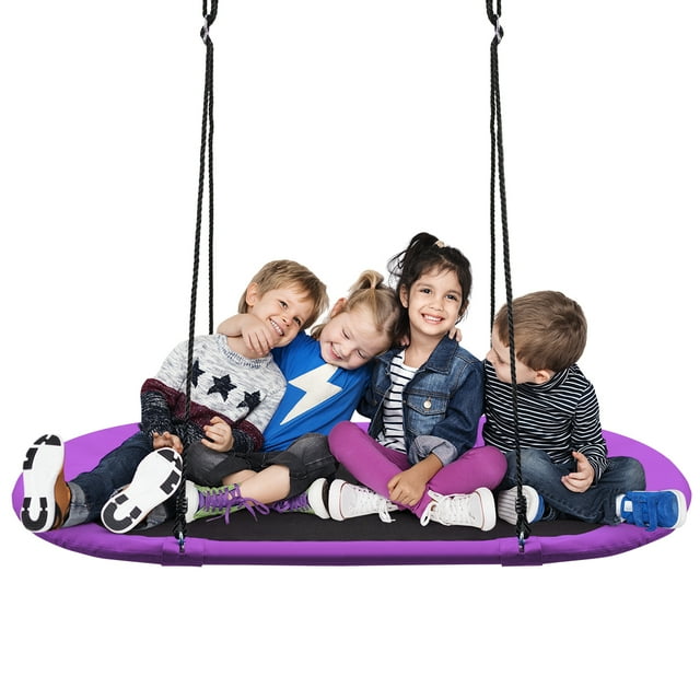 Patiojoy Balançoire Soucoupe Volante de 60 Pouces pour Arbre, Ensemble de Balançoire Ovale d'Extérieur, Cordes de Suspension Ajustables pour Enfants, Violet