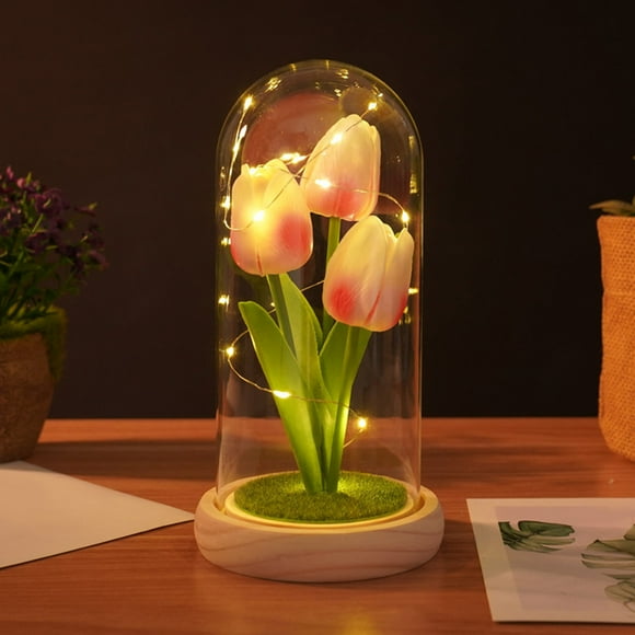 Lampe de Nuit Tulipes Faite à la Main Lampe Tulipes Fleur Ingénieuse Chambre Lampe de Table de Sommeil Lumière d'Ambiance pour Enfants Filles Couple