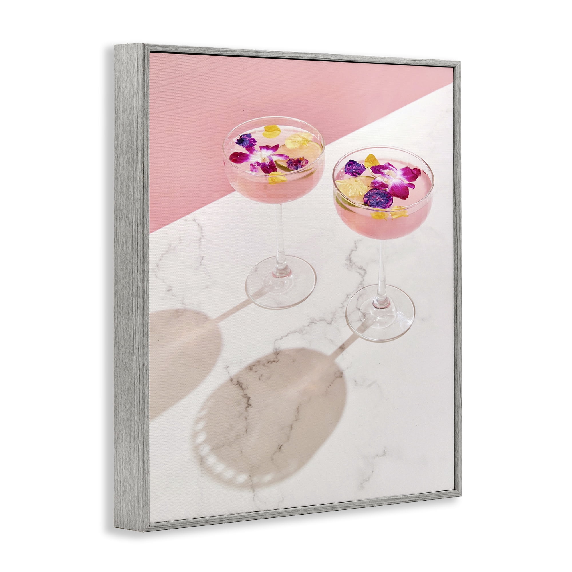 Stupell Industries Pink Floral Cocktails Food & Beverage Painting Gray Framed Art Print Wall Art, 11 x 14