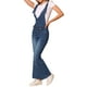 thumbnail image 4 of INSPIRAR CHIC Mono de mezclilla casual para mujer con cuello en V, cierre de cremallera, campana, pantalones de mezclilla XS azul oscuro, 4 of 5