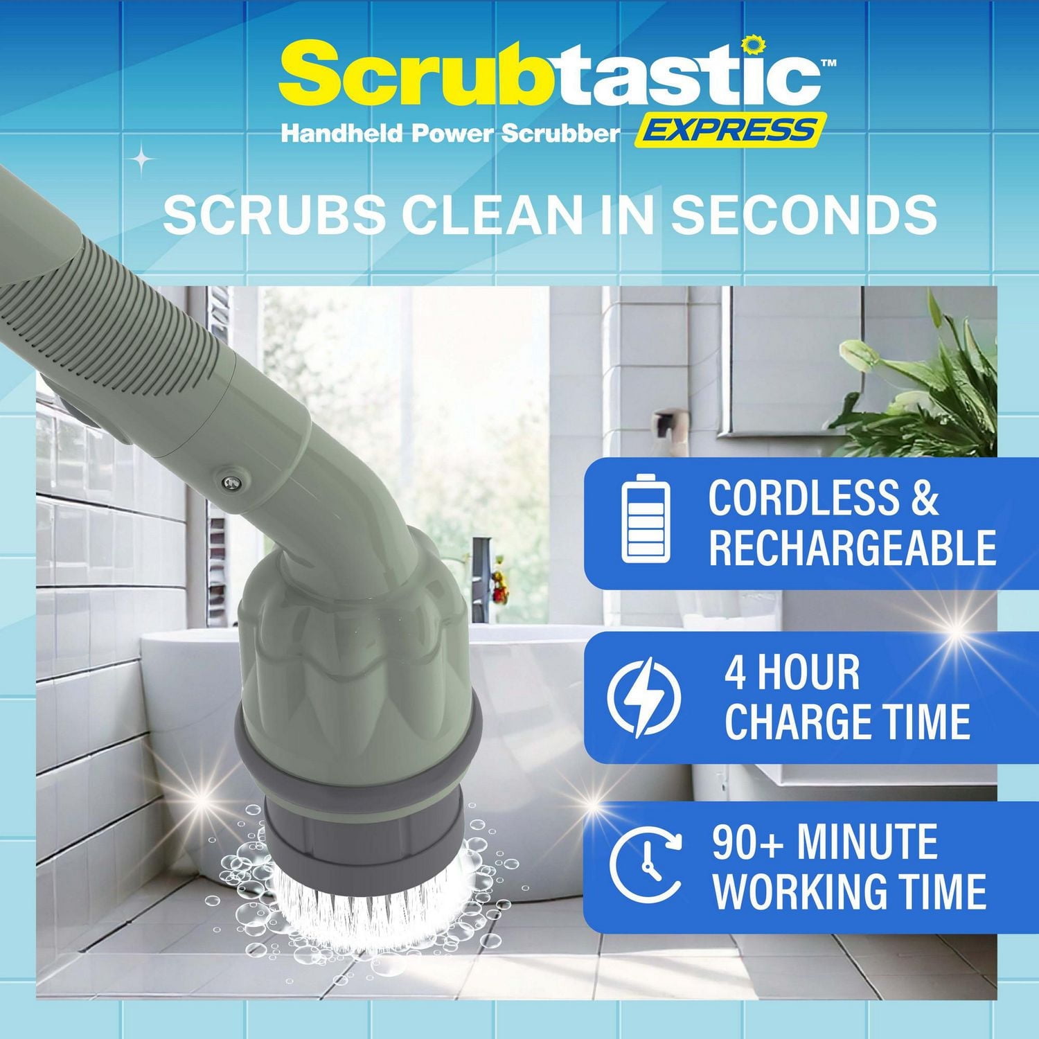 Bell + Howell Scrubtastic Express Olive Green Rechargeable Handheld Power Scrubber – Cordless Bathroom Cleaner
