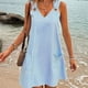 thumbnail image 1 of New blue and white striped sleeveless V-neck pocket plus size women's dress for summer, 1 of 5