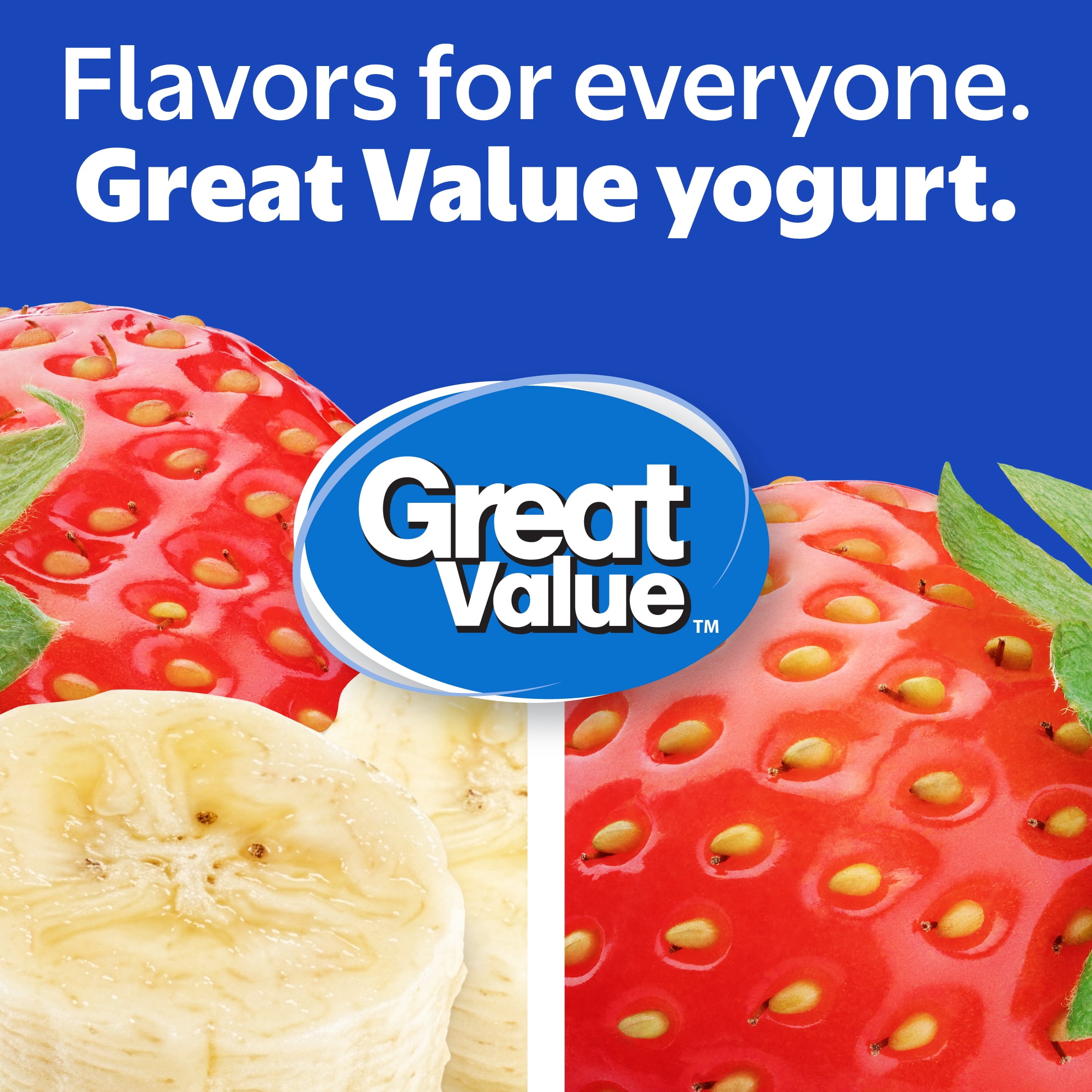 Great Value Original Strawberry and Strawberry Banana Lowfat Yogurt, 6 oz Cups, 12 Pack