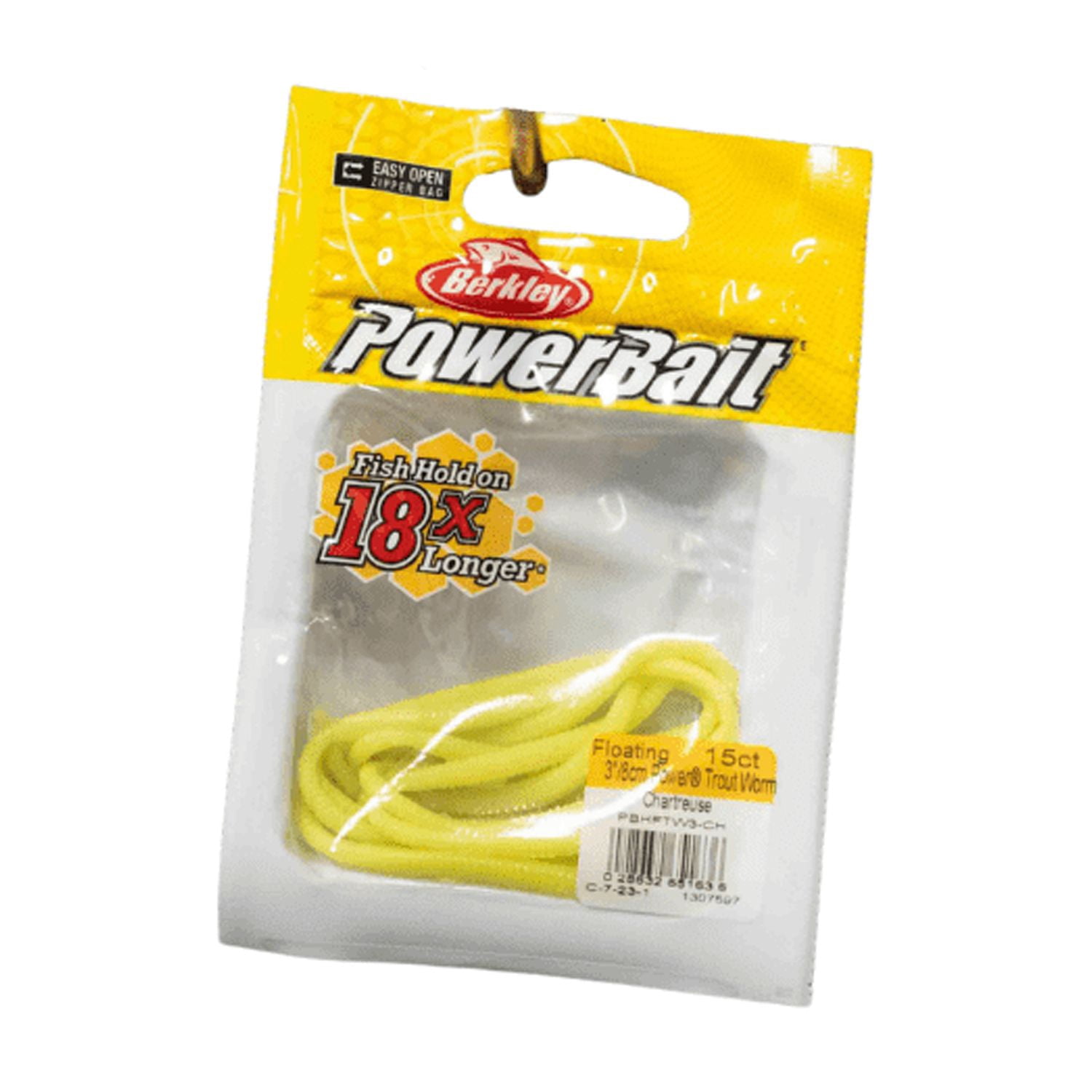 (2 pack) Berkley PowerBait Power Floating Trout Worm Fishing Bait, Chartreuse, 3in | 8cm