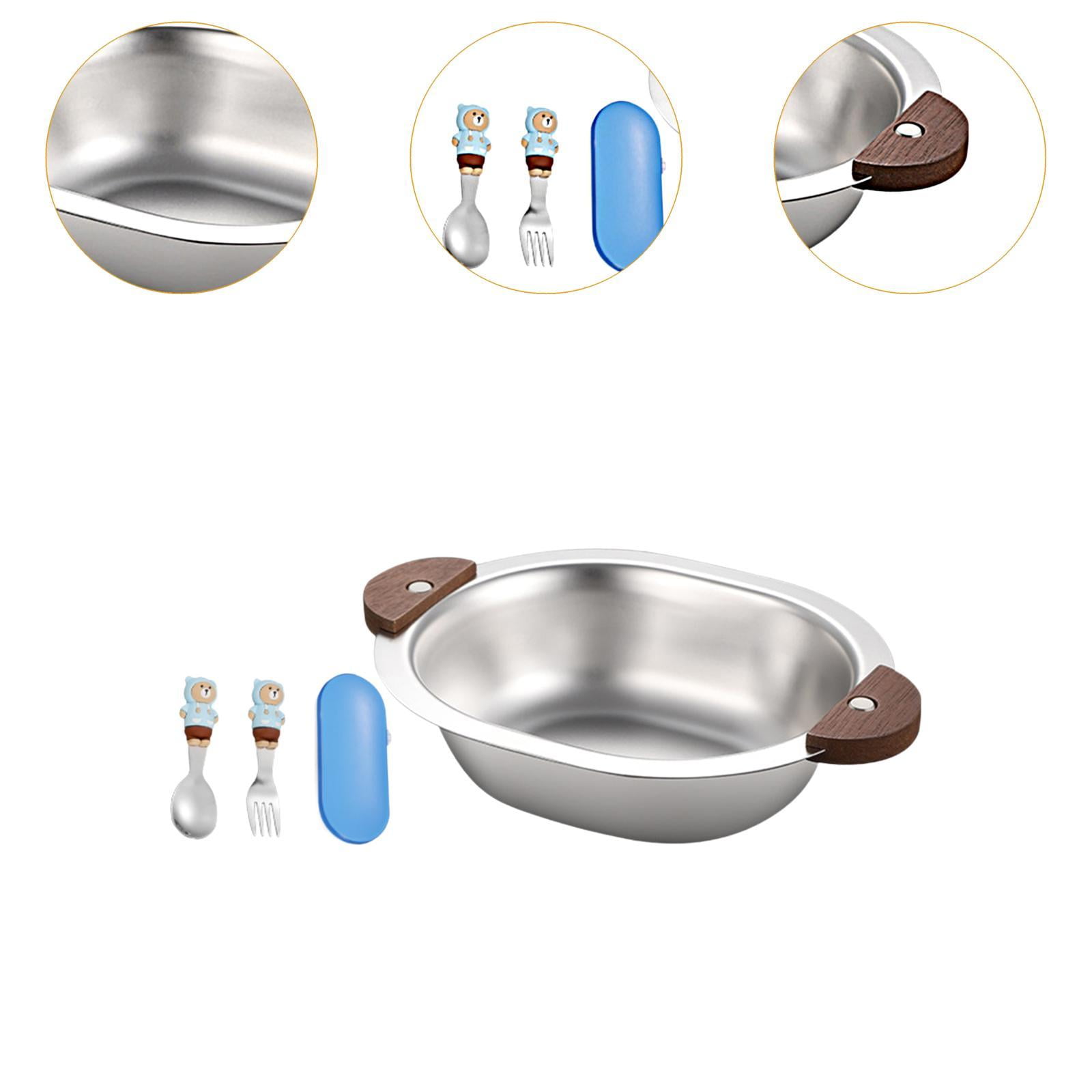 Fiocias Cute Bowls for Kids, Fork Easy to Clean Cereal Mixing Bowl Babies Boys Girls with Blue fork