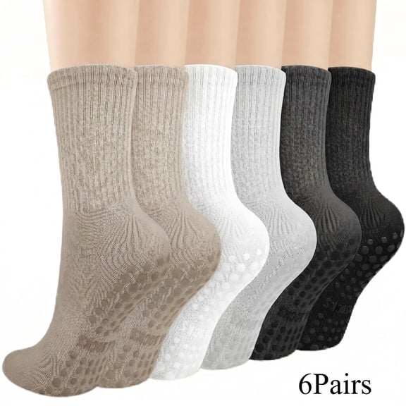 Generic 6 Pairs Women Soft Non Slip Cotton Crew Socks for Pilates Yoga