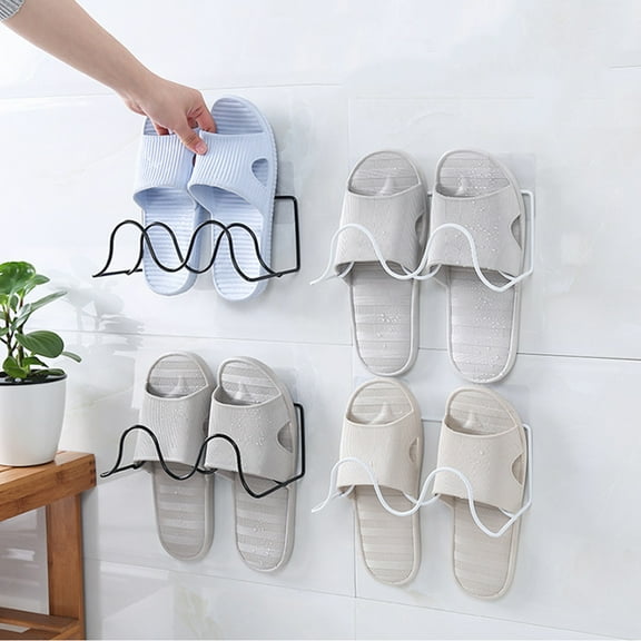 PTOOTP White Double-layer Wall Mount Shoe Storage Rack for Bathroom Slippers Space Saving 1Pack