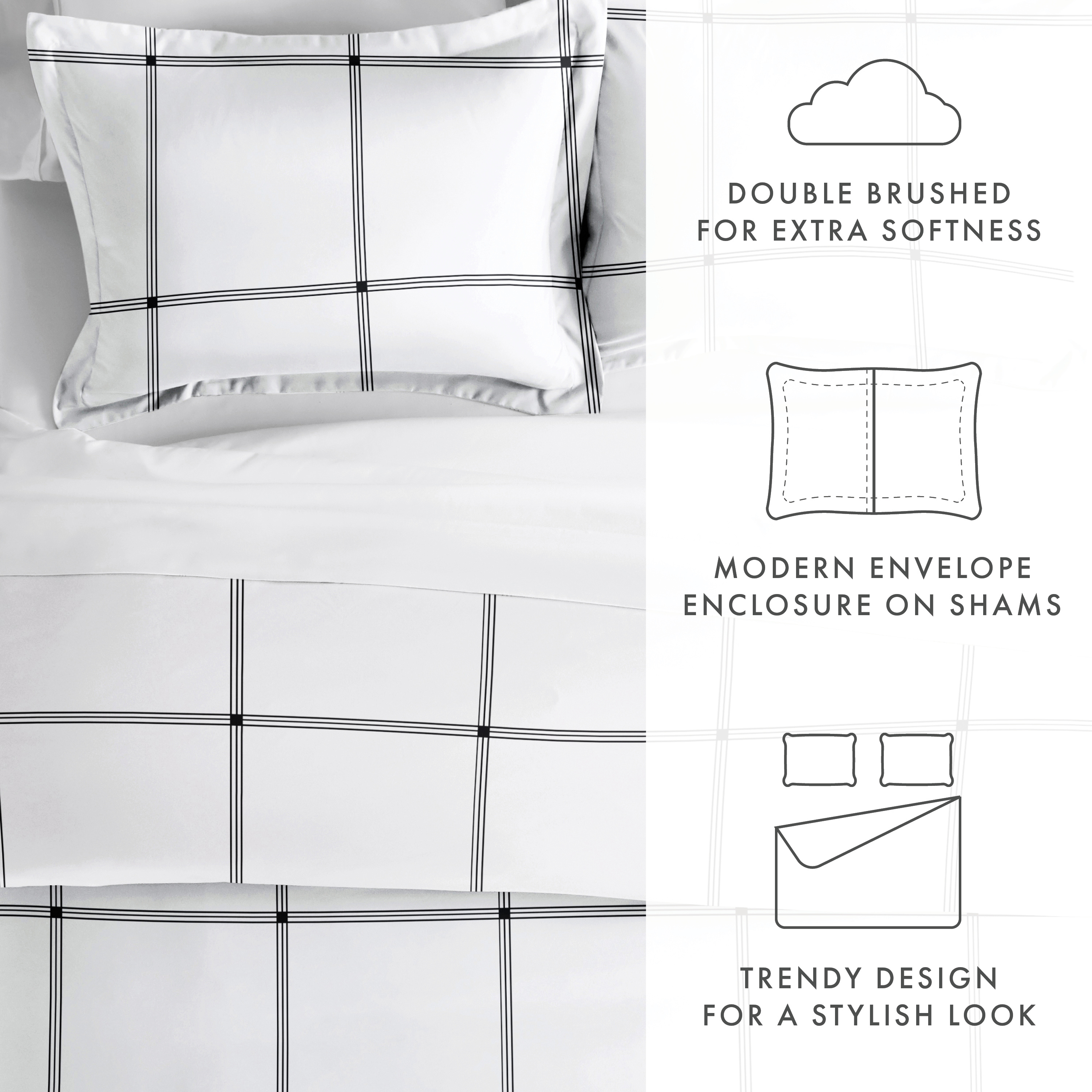 Noble Linens Gray Grid 2-Piece Duvet Cover Set, Twin/Twin XL