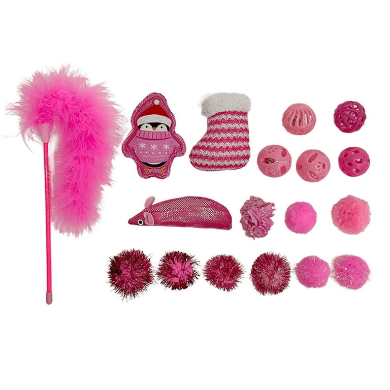 Vibrant Life Holiday 18 Piece Cat Toy Stocking Gift Set, Pink