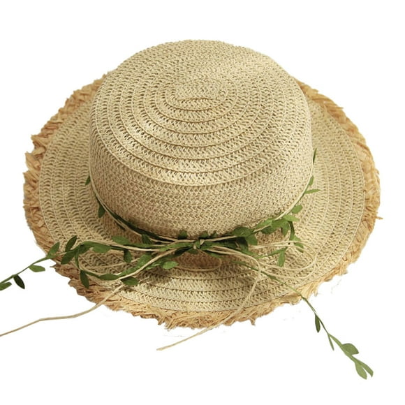 Sombrero de paja para niños de 52 a 54 cm de circunferencia, sombrero de ratán con lazo, sombrero de verano, sombrilla, sombrero de playa, sombrero para el sol al aire libre, beige