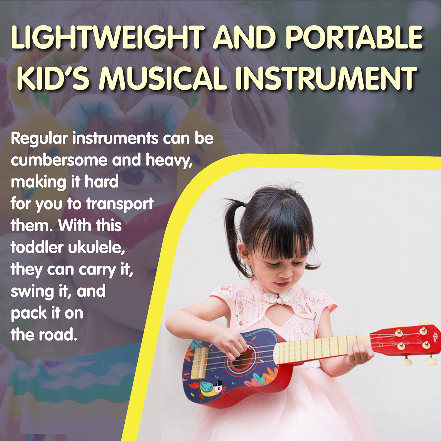 Leo & Friends Wooden Ukulele for Toddlers | Made with Non-Toxic Wood