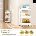 thumbnail image 3 of 3 Tier Metal Utility Cart, Rolling Storage Cart with Wooden Tabletop, Metal Organizer Cart with Lockable Wheels for Office, Bedroom, Kitchen and Living Room (White), 3 of 14