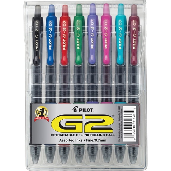 Pilot G2 Premium Retractable Gel Pens, Fine Point, 0.7 mm, Assorted Ink, 8 Count