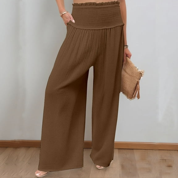 SNKSDGM Women's Plus Women's Pants Suit Black Cargo Pants Women Work Women's Casual Wide Leg Wide Leg Casual Pants Pocket Gathered High Waist Trousers M