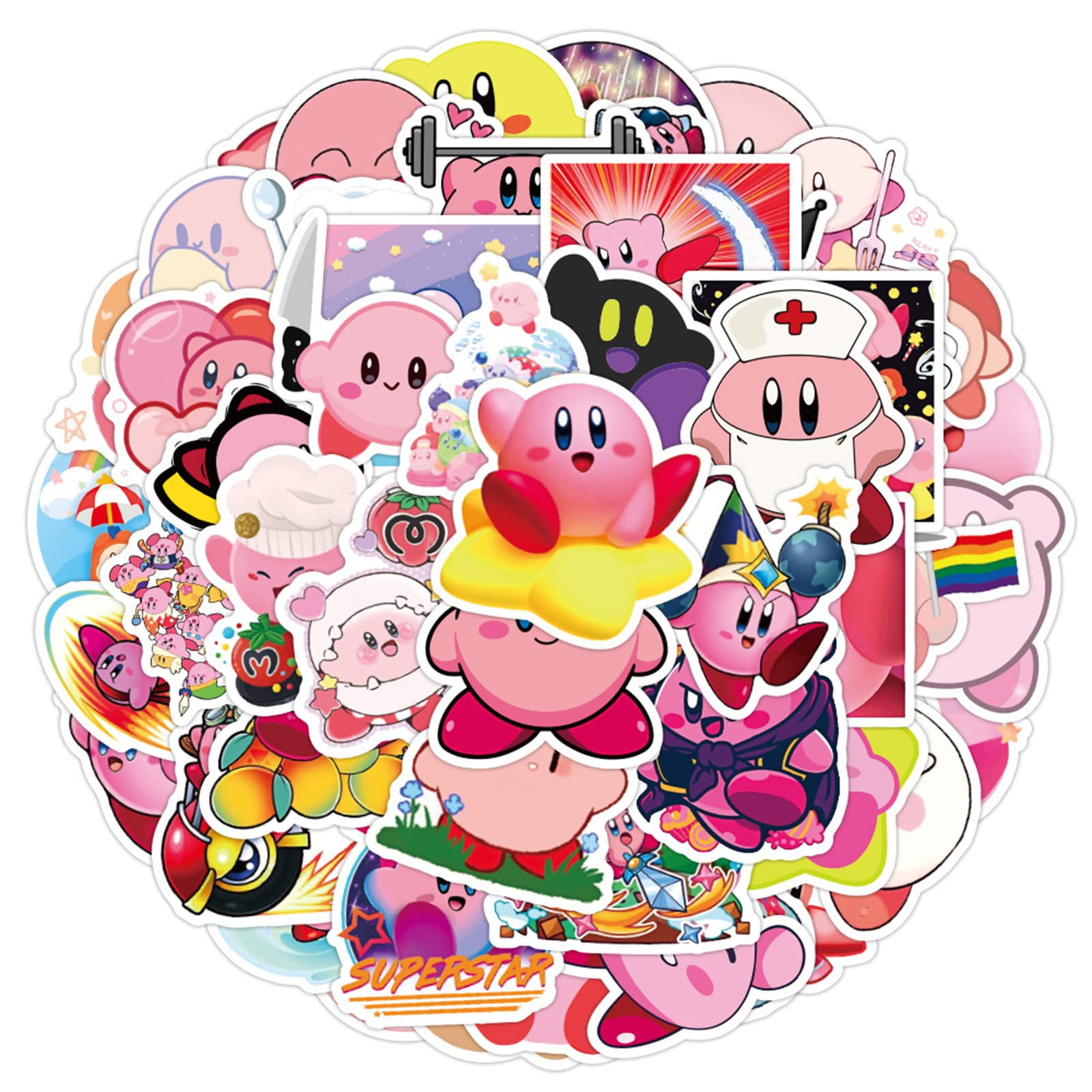 50 PCS Cartoon Kirby Stickers, Vinyl Aesthetic Game Stickers Pack,Waterproof Gamer Stickers for