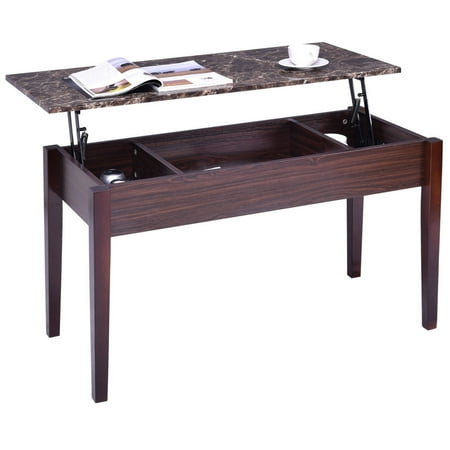 Costway Faux Marble Lift Top Coffee Table w/ Hidden Storage Compartment Solid Wood Legs