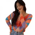 thumbnail image 1 of OUSITAID V-neck Cross Rainbow Color Pullover Sweaters Loose Korean Style Ladies Sweet Autumn Jumpers Pull, 1 of 6