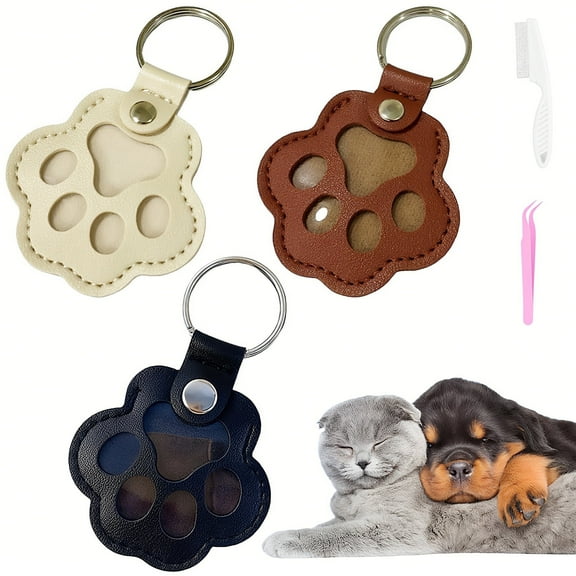 3 Pcs Pet Paw Shaped Leather Keychain, Pet Hair Keychain, Pet Memorial Gift Keyring, Handmade Key Holder For Collecting Cat And Dog Hair