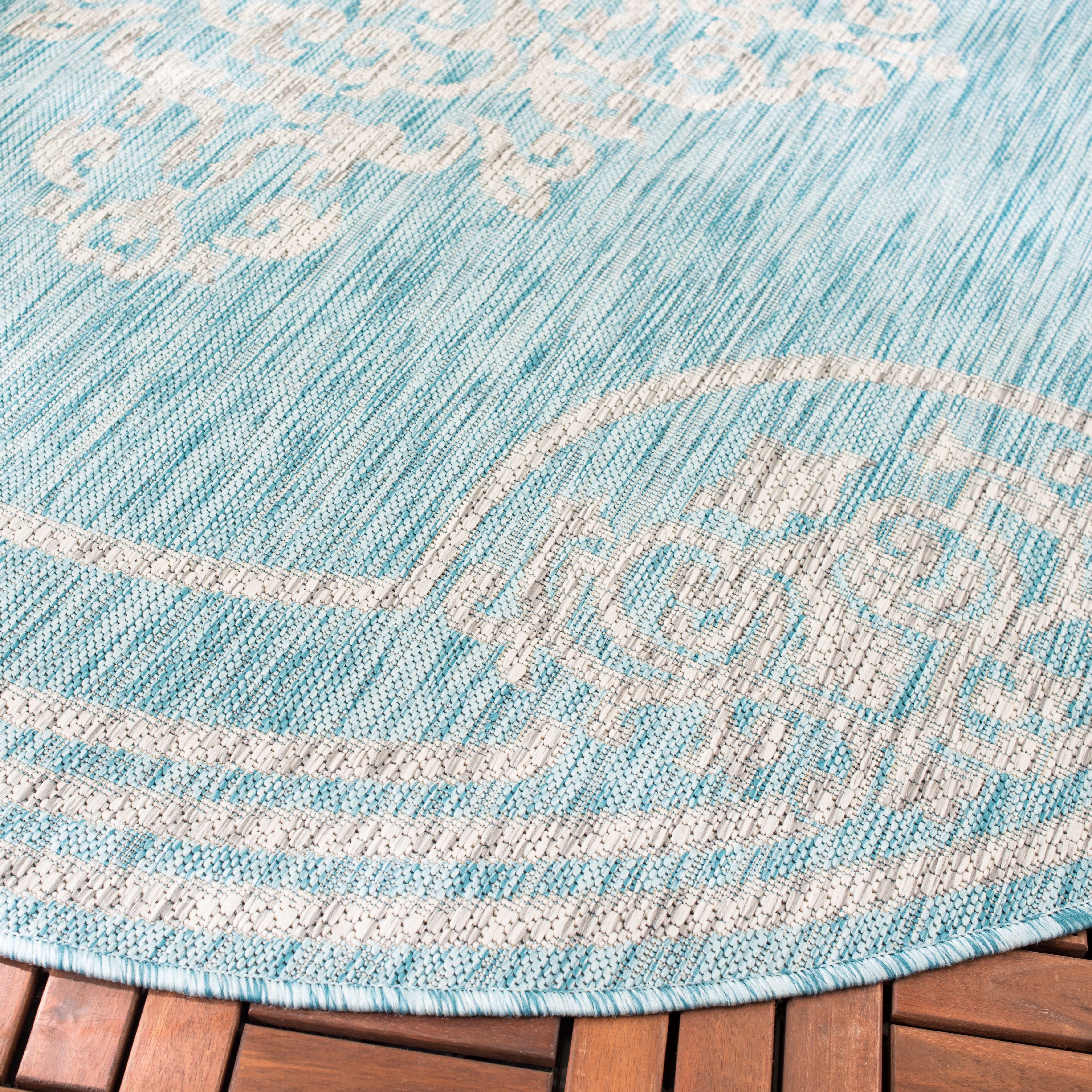 Safavieh Courtyard Lula Oriental Indoor/Outdoor Area Rug, Aqua/Gray, 6'7" x 6'7" Round