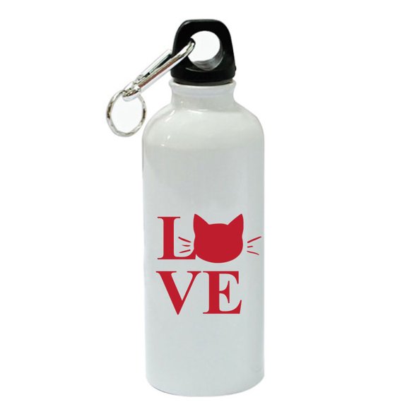 Love Cat White Aluminum Sports 20 oz Water Bottle