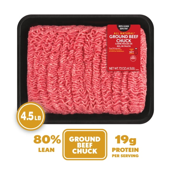 All Natural* 80% Lean/20 % Fat Ground Beef, 4.5 lb Tray
