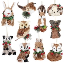 10 Pack Sisal Woodland Animals Christmas Ornament, Christmas Tree Ornaments with Natural Sisal Straw Forest Animals Deer, Rabbit, Squirrel, Fox, Rustic & Wood Decor for Home Xmas Theme Decor