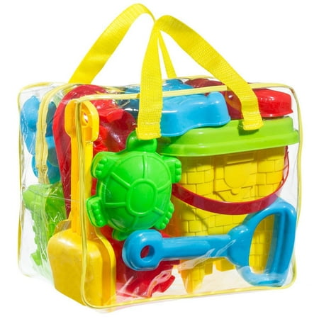 FoxPrint Beach Sand Toys – Bucket Shovels Rakes – 16 pc (Best Beach Toys For Kids)