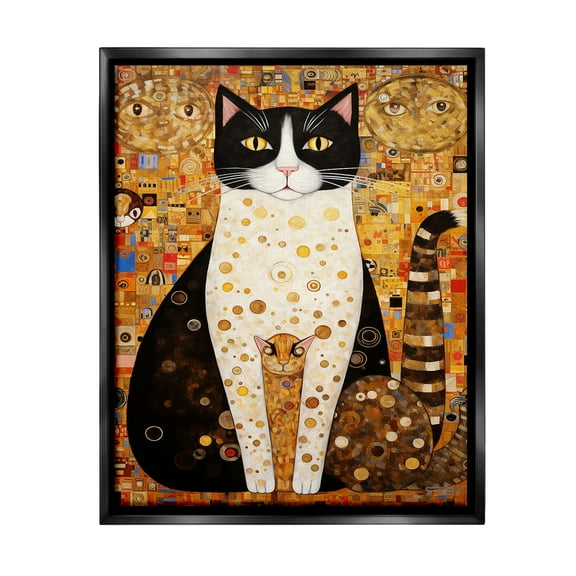 Stupell Industries Mosaic Style Cats Pattern Animals & Insects Painting Black Floater Framed Canvas Art Print Wall Art, 17 x 21