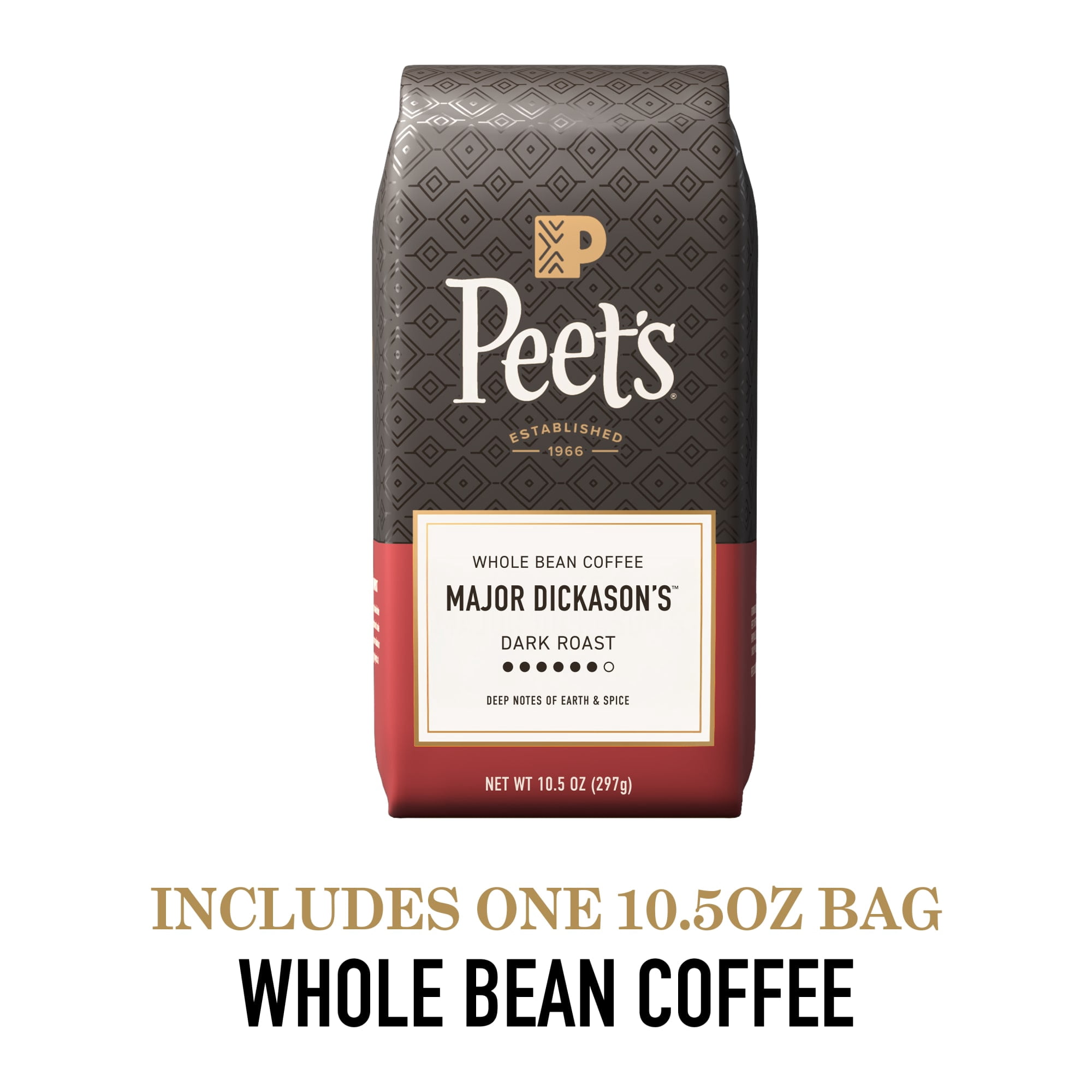 Peet's Coffee Major Dickason's Blend Premium Dark Roast Whole Coffee Beans, Arabica, 10.5 oz