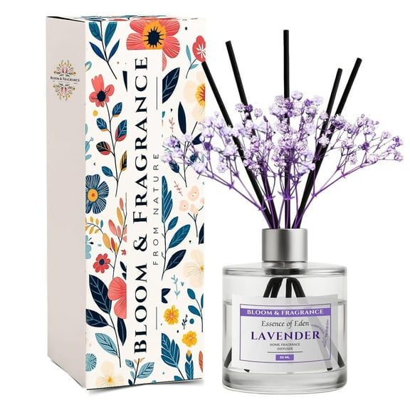 Lavender Reed Diffuser 50ml Set | Free 4 Fiber Reed Sticks | Stress Relief & Aromatherapy | Long-Lasting, Smoke-Free Air Freshener for Home, Bedroom and Office | Ideal for Gifting