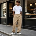 thumbnail image 4 of Mens Joggers, Loose Fit Wide Leg Sweatpants, Elastic Waist Casual Daily Jogger Trousers With Pockets Khaki XL, 4 of 5