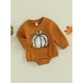 thumbnail image 3 of Bagilaanoe Newborn Baby Girl Boy Halloween Romper Sweatshirt Long Sleeve Bodysuits Pumpkin Print Pullover 3M 6M 12M 18M Infant Casual Tee Tops, 3 of 9