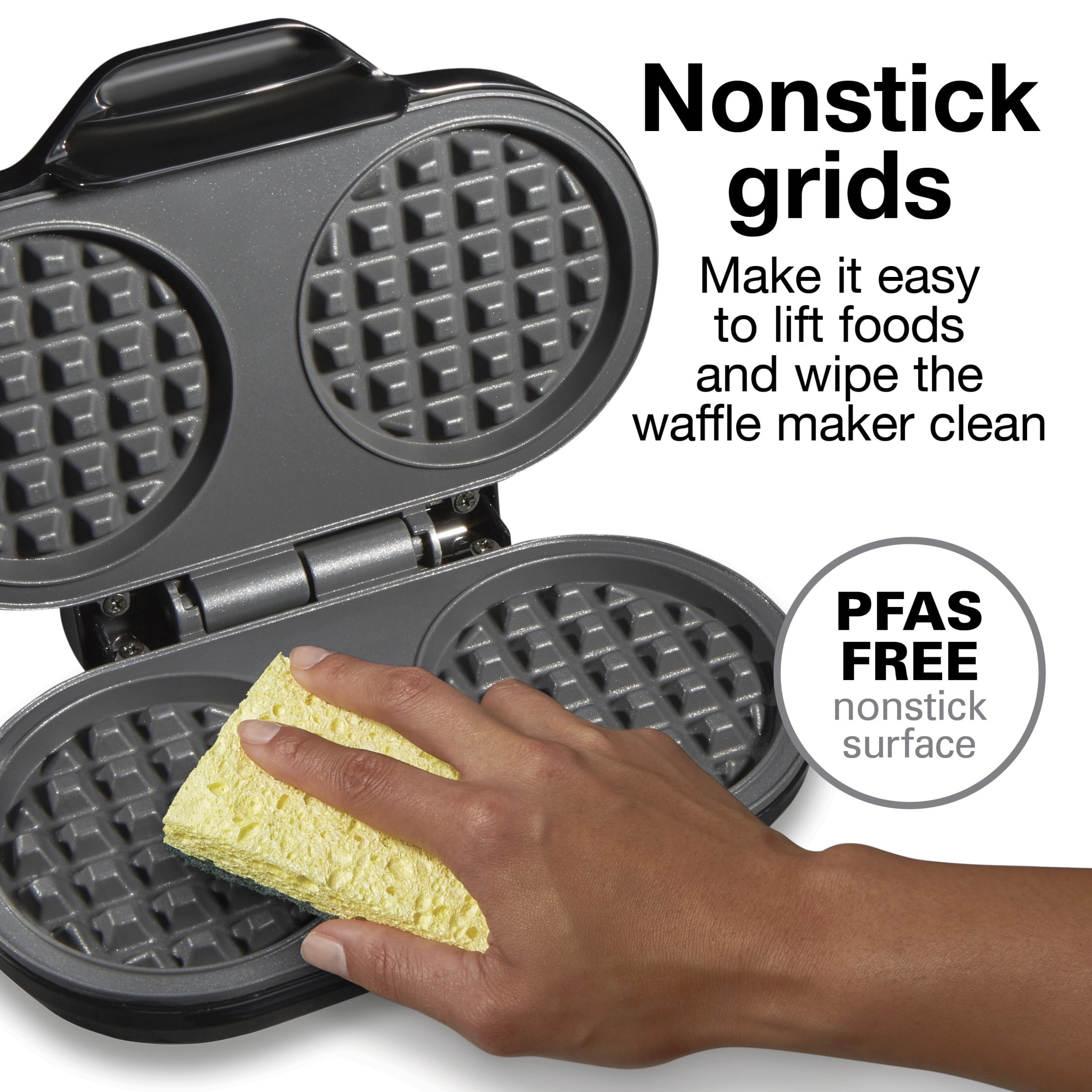 Proctor Silex Double Mini Waffle Maker with Nonstick Grids, Makes 4 in. Round Waffles, Black