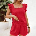 thumbnail image 2 of Aellinatey Womens 2 Piece Set Plain Square Neck Ruffle Sleeve Top Short Sets For Women, 2 of 10