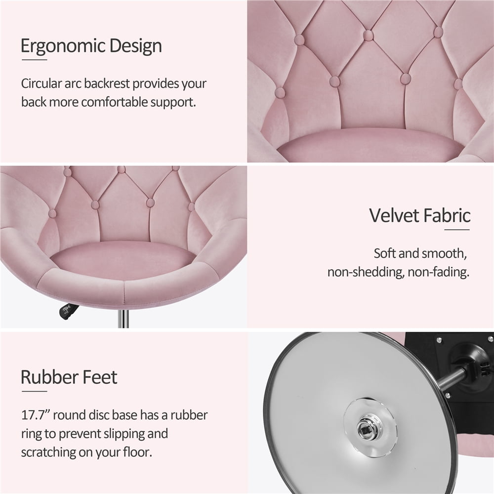 Alden Design Modern Tufted Adjustable Barrel Swivel Accent Chair, Pink Velvet