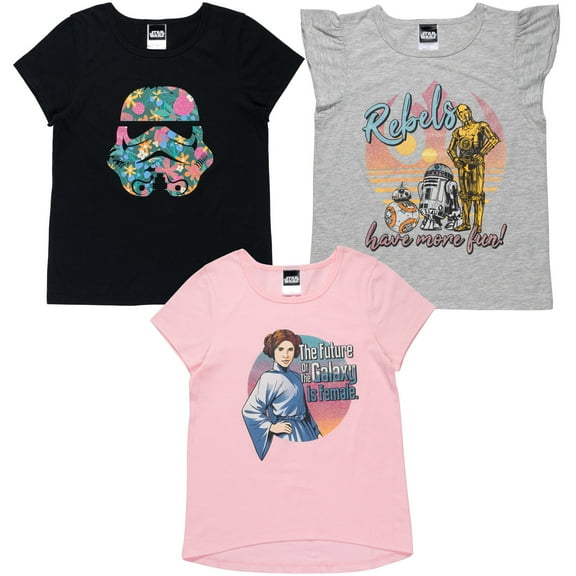 Star Wars Stormtrooper R2-D2 Princess Leia Toddler Girls 3 Pack T-Shirts Toddler to Big Kid