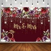 7x5ft Burgundy Floral Mr & Mrs Backdrop Engagement Party Decorations for Couples Wedding Bride and Groom Engaged Ceremony Anniversary Bridal Shower Banner Gold Photography Background Photo Props