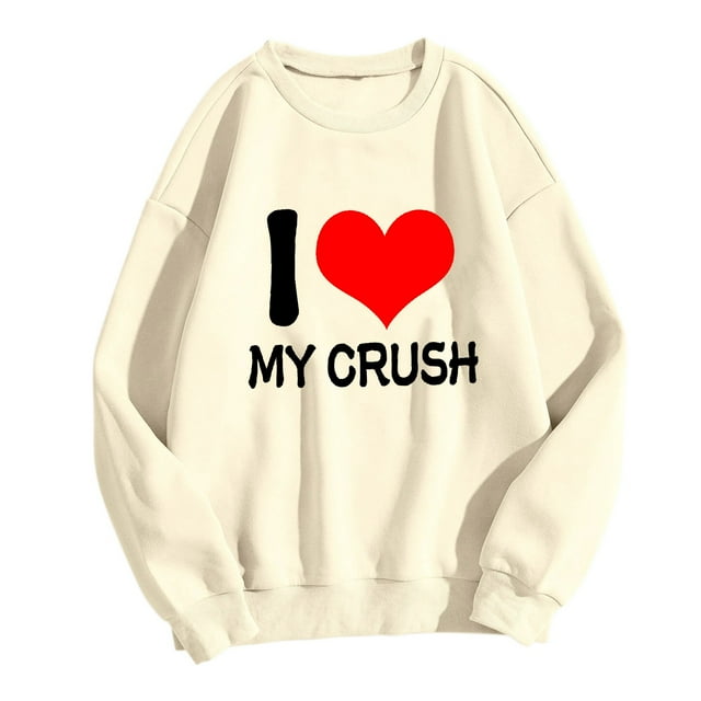 Bmisegm Sweat à Capuche Imprimé pour Femmes Col Rond Manches Longues Pull Décontracté pour Femmes Beige m