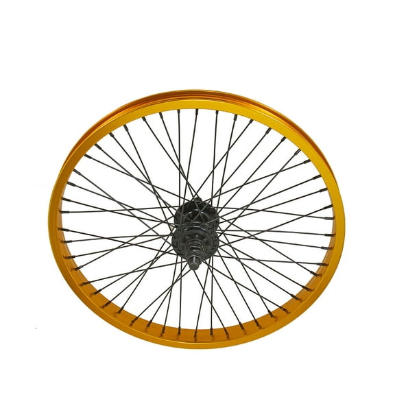 Bike 20 x 2.125 Alloy Rear Wheel 9T Driver 48 Spoke 14gSS/Black 14mm Axle Sealed Bearing Double Wall Gold.
