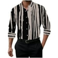 thumbnail image 2 of VgaVtl Button up Men's Long Sleeve Shirt Dress Shirts Standing Collar Clothes for Men Striped Loose Brown Cardigan Business Shirts, 2 of 6