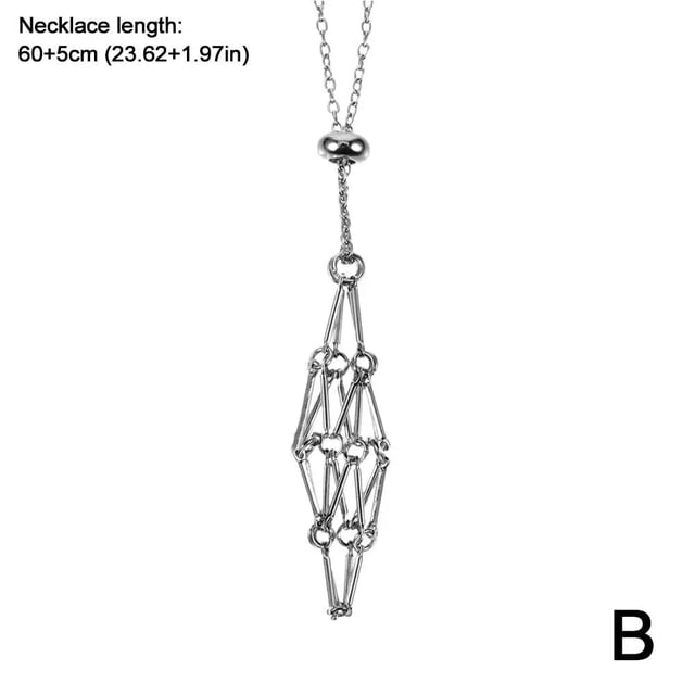 Acier Inoxydable Conception Cristal Cage Collier Titulaire Net Métal Chaîne Pierre Collecte Titulaire Pendentif Réglable Bijoux