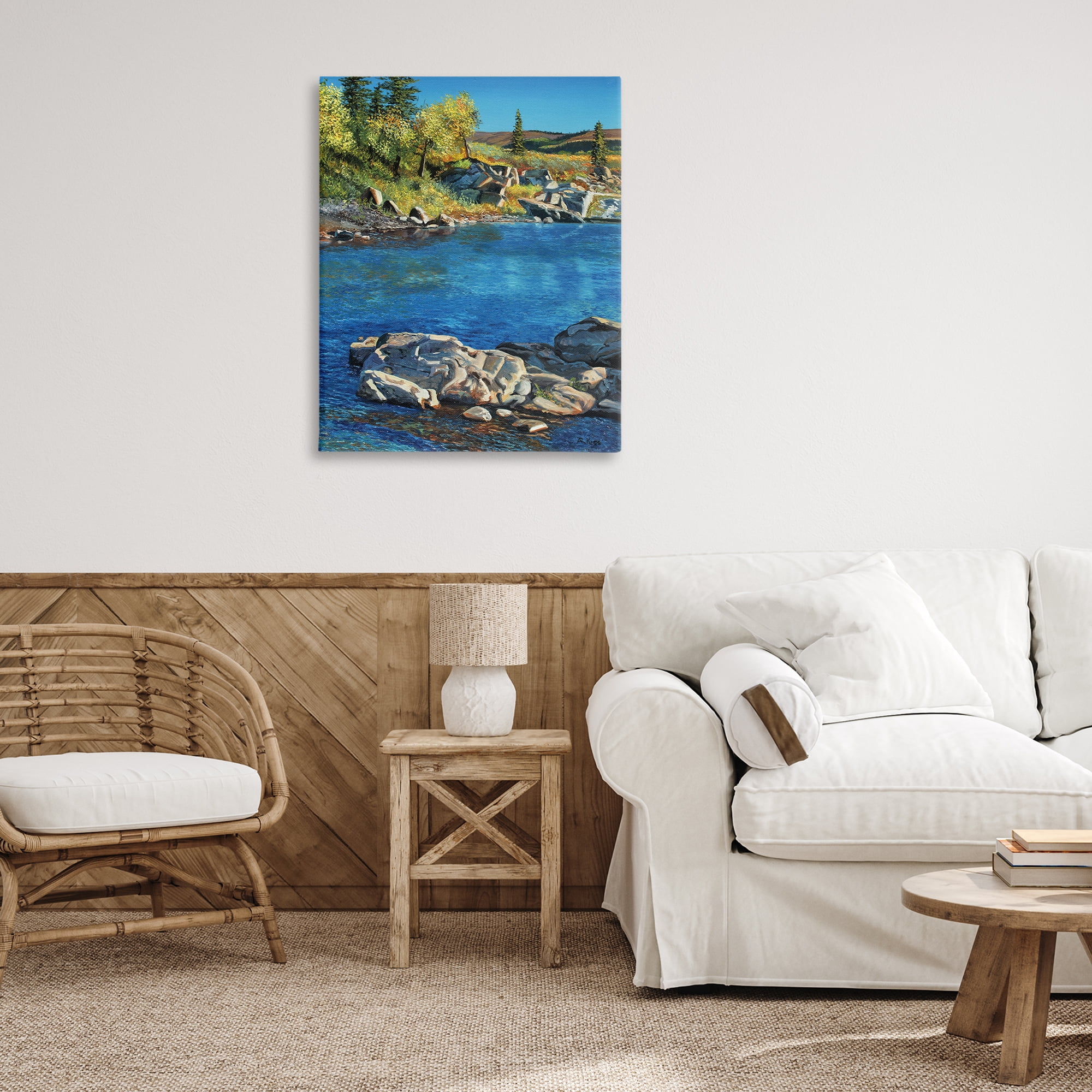 Stupell Industries Rocky River Landscape Landscape & Nature Painting Wrapped Canvas Art Print Wall Art, 30 x 40