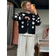thumbnail image 1 of Abrigo corto con cuello redondo y cordones para mujer, chaqueta elegante informal con estampado blanco y negro, ropa de calle para otoño, novedad de 2024, 1 of 5