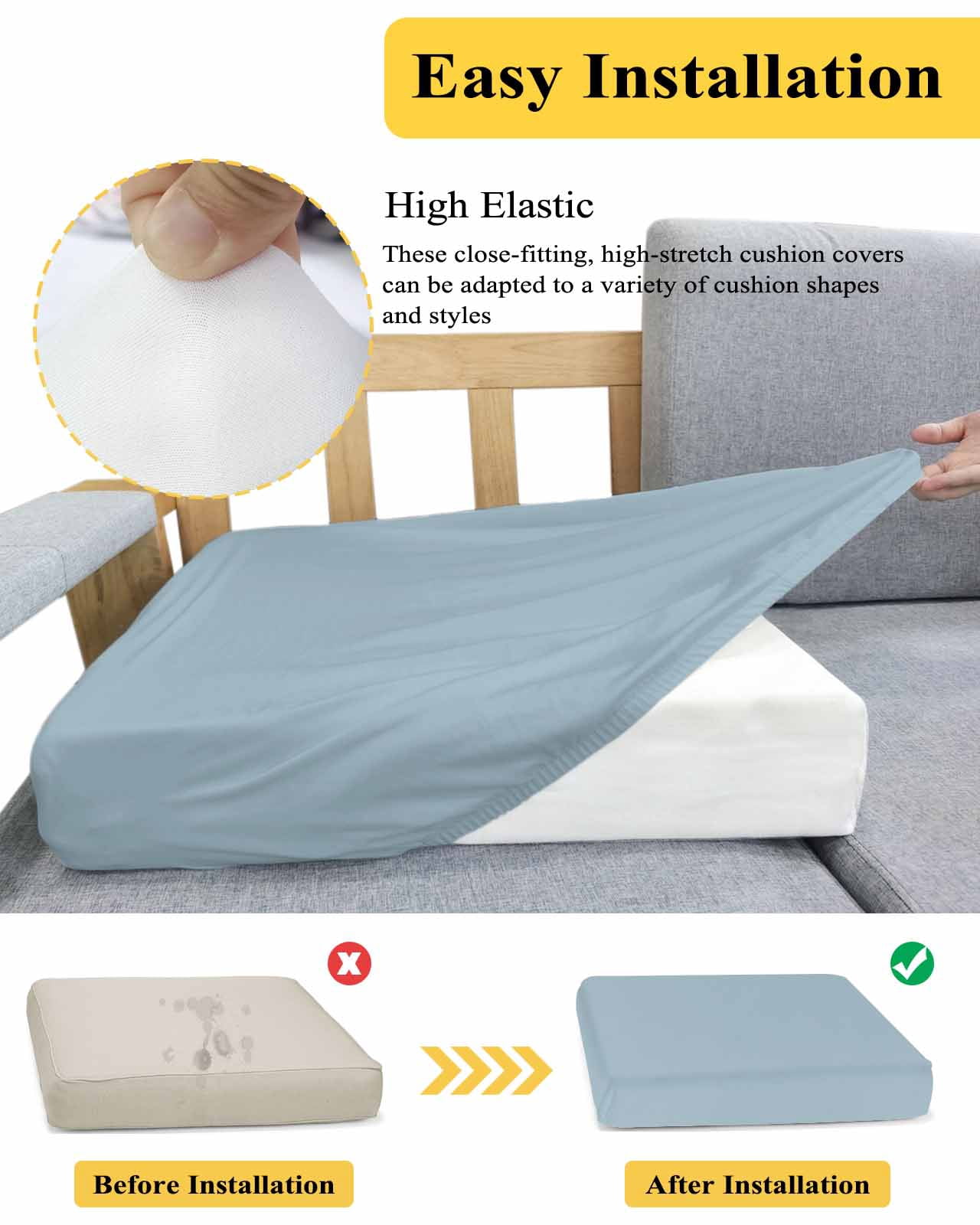 Sky Blue Couch Cushion Covers Stretch, Washable Sofa Seat Covers Individual Seat Cushion Sofa Slipcovers Modern Pure Winter Sky Blue Couch Cover Furniture Protector M-1PCS