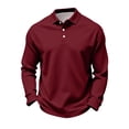 thumbnail image 6 of Polo Shirts for Men Cotton Long Sleeve Golf Tennis Collared Shirt for Casual Work Travel 3 Buttons Ultra Soft Wine 2XL, 6 of 6